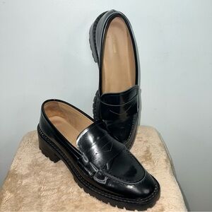 & Other Stories Black Patent Leather Chunky Lug Sole Penny Loafers Size 9
